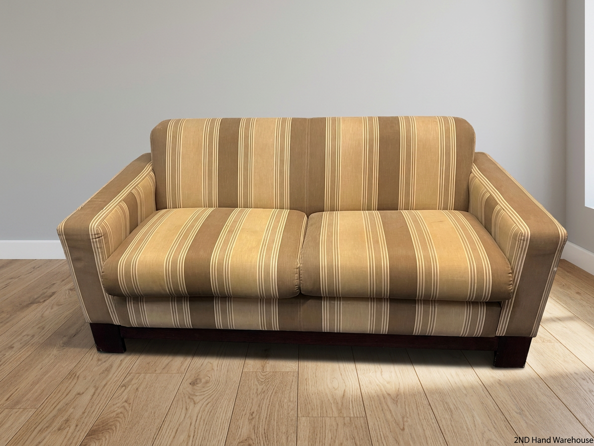 Coricraft Striped Beige and Brown 2 Seater Couch — Oversized for Standard Door Passage – styled product image