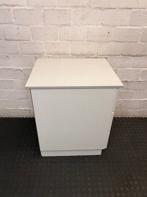 White 3-Drawer Bedside Table with Brass Handles — Fair Condition with Removable Top – top view