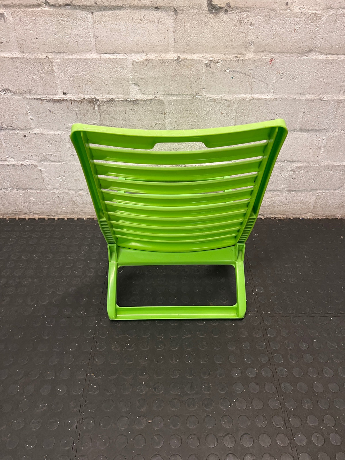 Lime Green Plastic Folding Outdoor Chair — Faded Finish on Chairs – condition detail