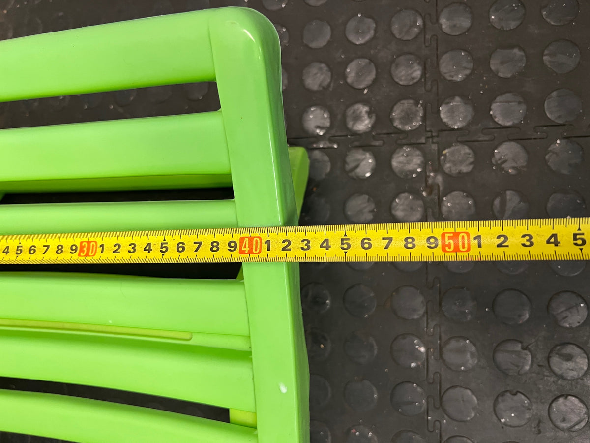 Lime Green Plastic Folding Outdoor Chair — Faded Finish on Chairs – width measurement