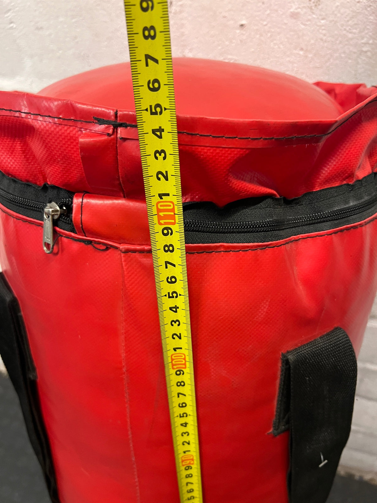Red Headstart Heavy Boxing Bag with Hanging Straps — Good Working Order – height measurement