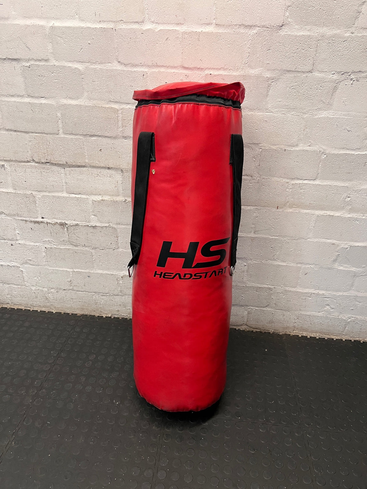 Red Headstart Heavy Boxing Bag with Hanging Straps — Good Working Order – main front view