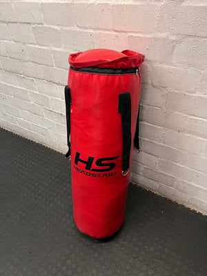Red Headstart Heavy Boxing Bag with Hanging Straps — Good Working Order – top view