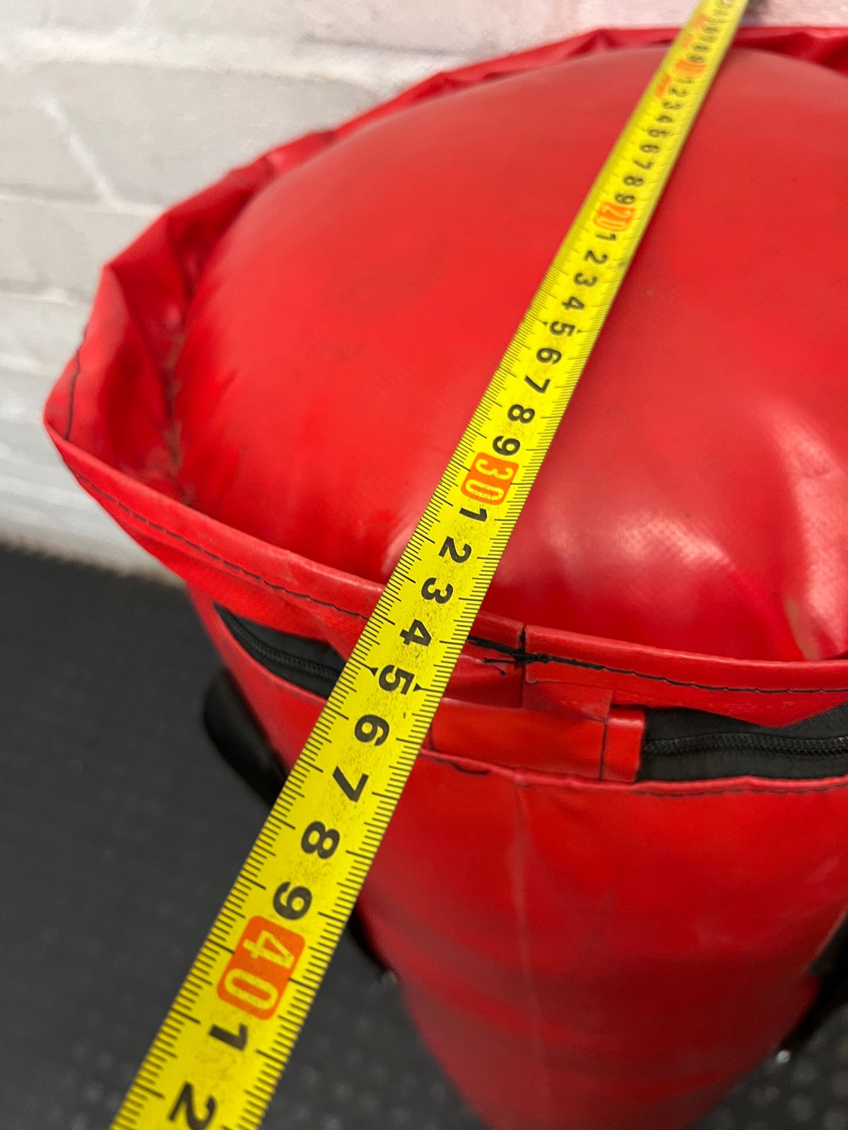 Red Headstart Heavy Boxing Bag with Hanging Straps — Good Working Order – width measurement