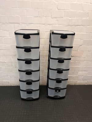 6-Tier Black and Translucent Plastic Storage Tower — Used; Fair Condition – condition detail