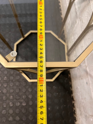 Hexagonal Gold Metal Side Table with Glass Top — Fair Used Condition – depth measurement