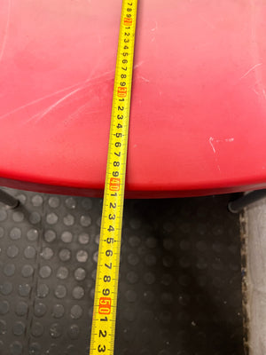 Modern Red Moulded Plastic Chair with Metal Legs — Faded Red Chairs in Fair Condition – depth measurement