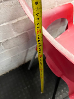 Modern Red Moulded Plastic Chair with Metal Legs — Faded Red Chairs in Fair Condition – height measurement