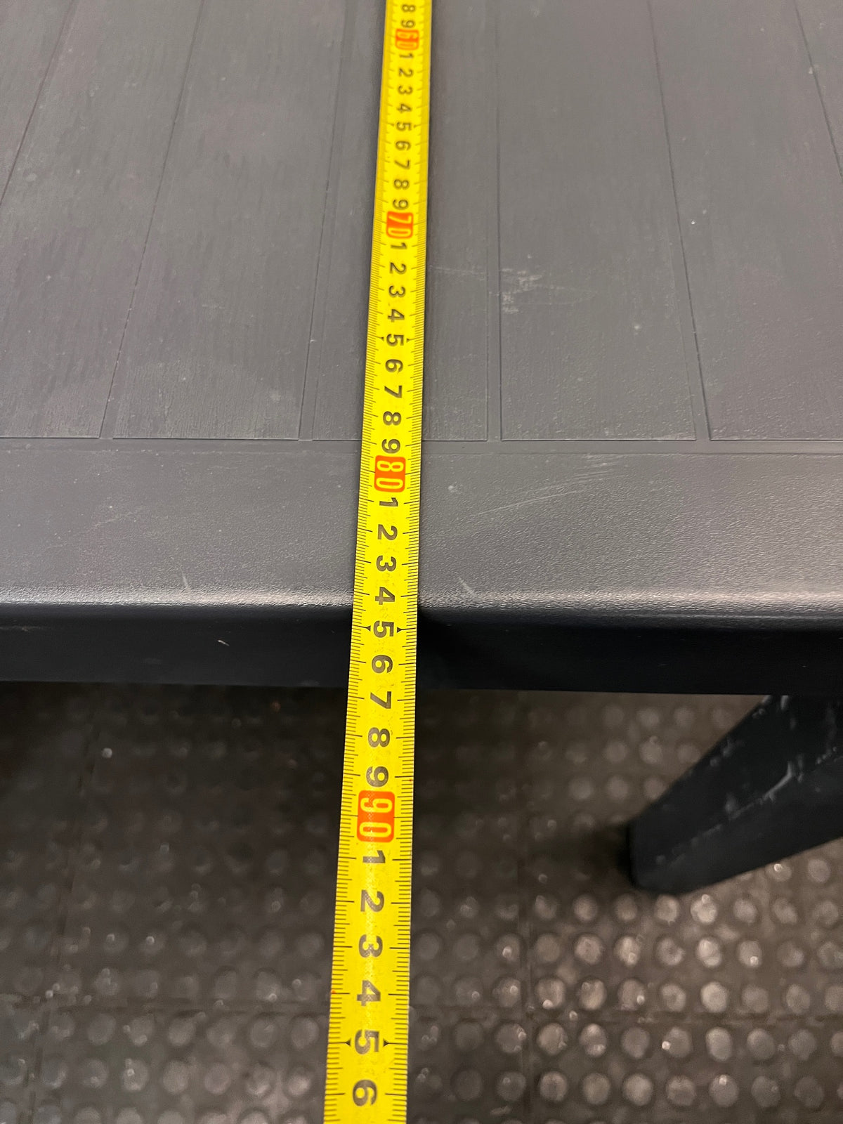 Square Charcoal Grey Multipurpose Table — Visible Surface Marks and Scuffs – width measurement
