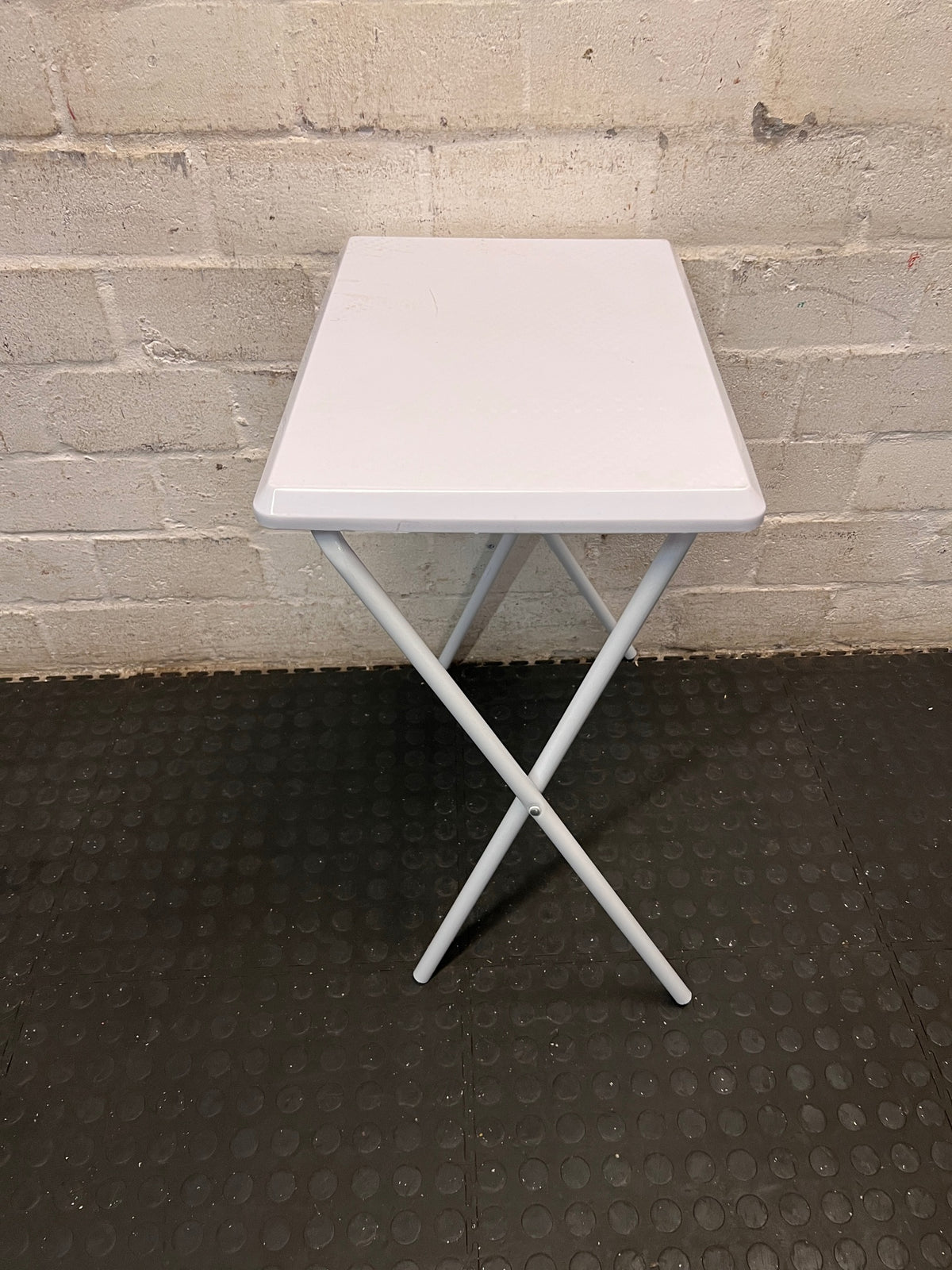 White Metal Folding Occasional Table — Good Working Order – back view