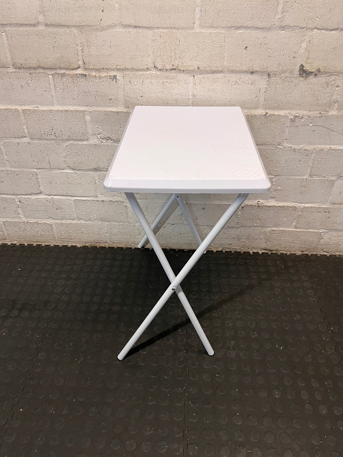 White Metal Folding Occasional Table — Good Working Order – side view