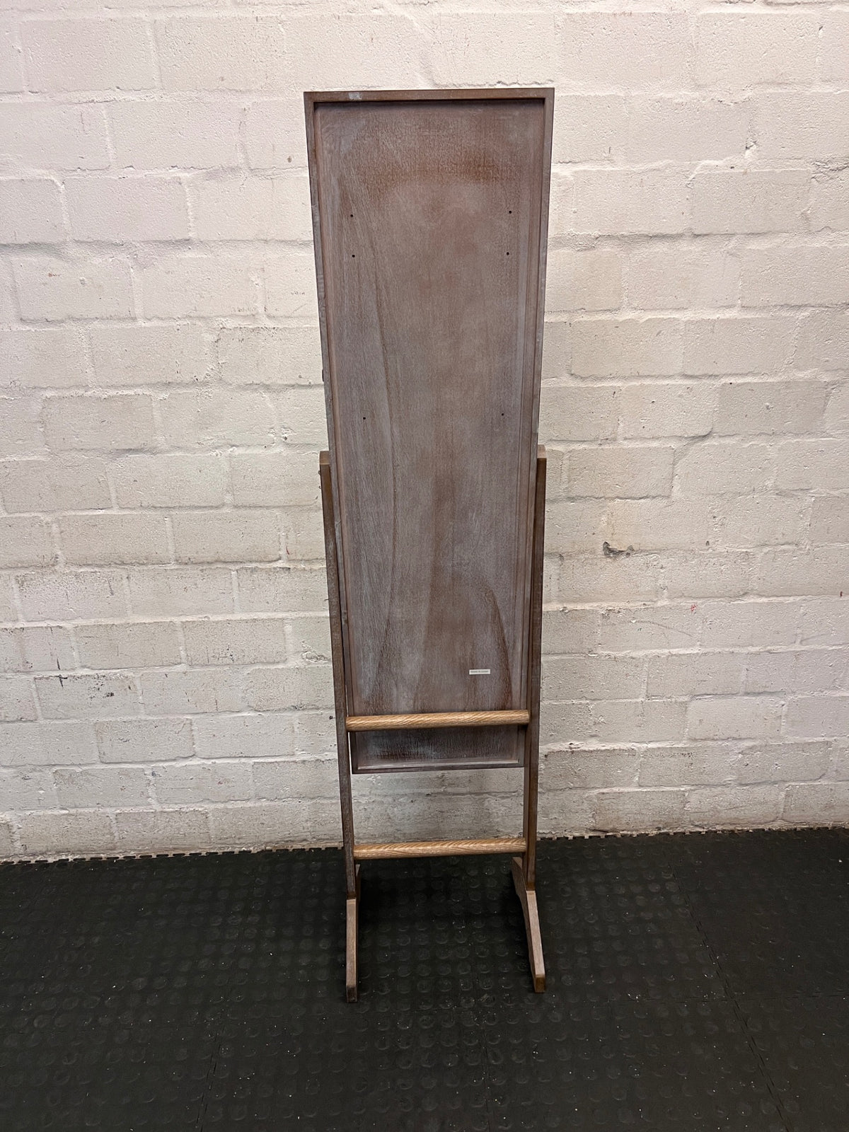 Standing Grey Wash Timber Full Length Mirror — Good Working Order – back view