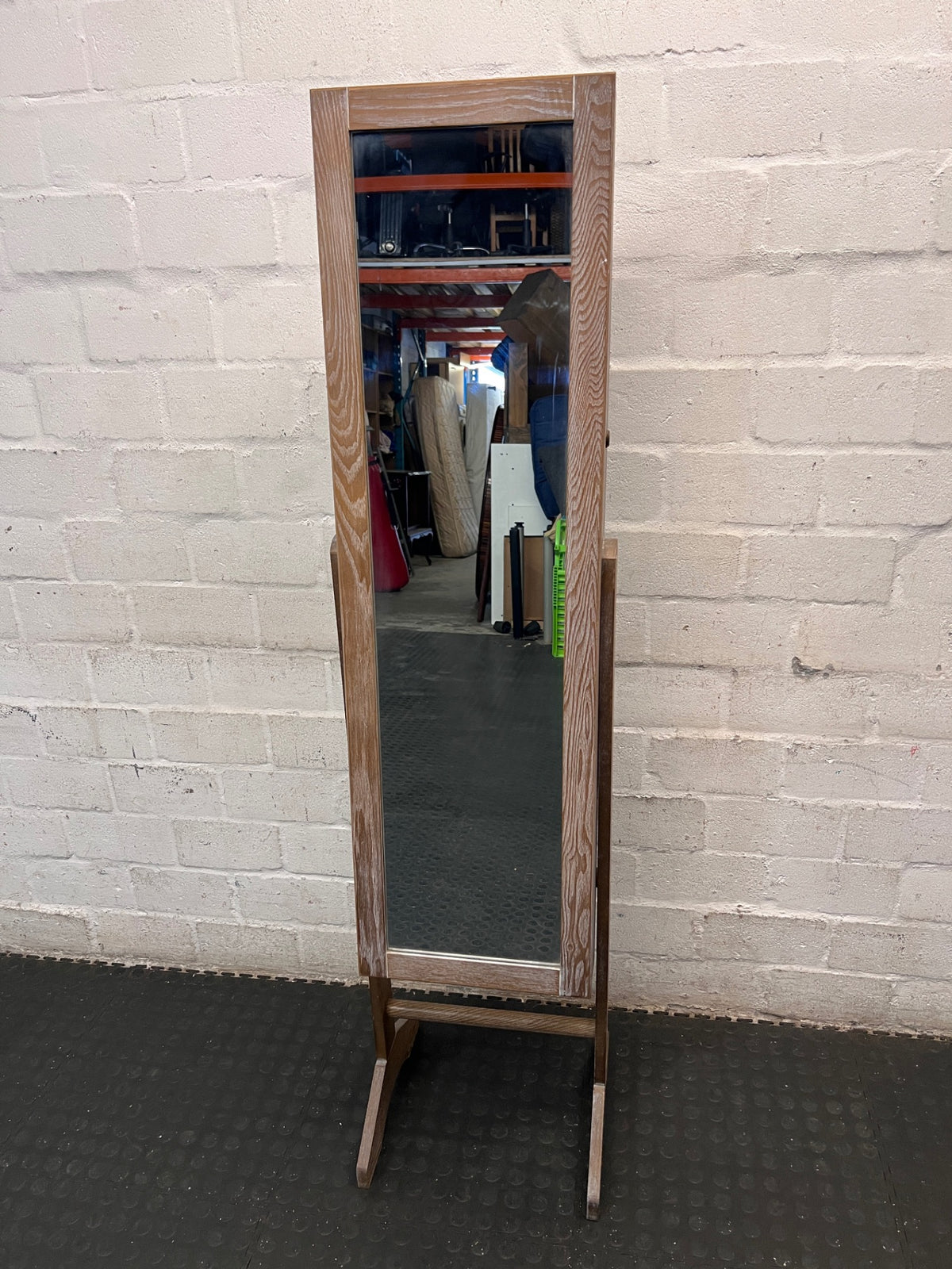 Standing Grey Wash Timber Full Length Mirror — Good Working Order – main front view