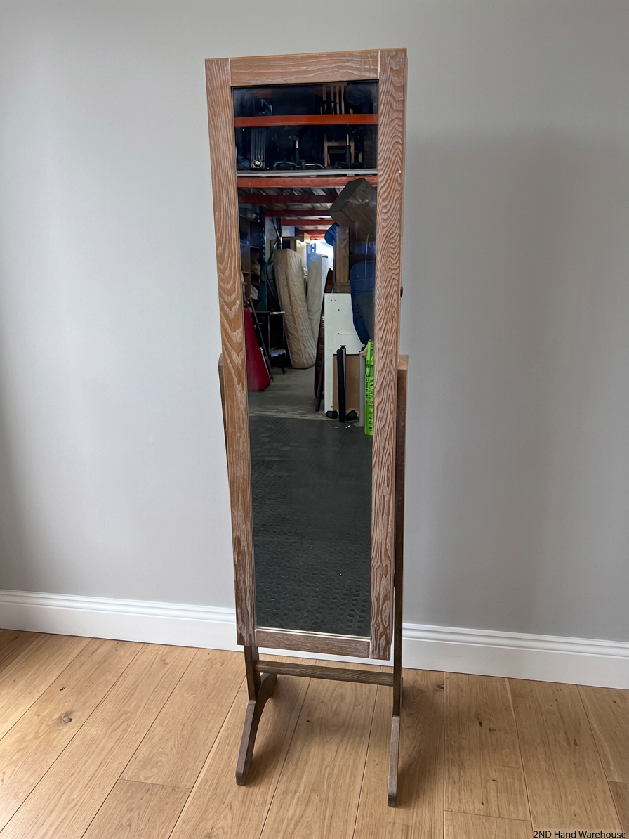 Standing Grey Wash Timber Full Length Mirror — Good Working Order – styled product image