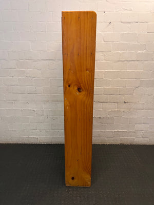 Tall Wooden 5-Shelf Bookshelf in Natural Finish — Fair Condition with Visible Wear – back view