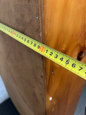 Tall Wooden 5-Shelf Bookshelf in Natural Finish — Fair Condition with Visible Wear – depth measurement