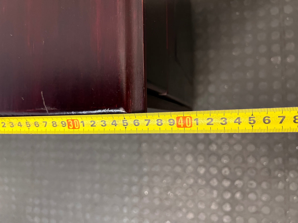 Rich Brown Wooden Bedside Table with Drawer and Cupboard — Fair Condition; Wear and Upkeep Identified – depth measurement