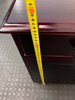 Rich Brown Wooden Bedside Table with Drawer and Cupboard — Fair Condition; Wear and Upkeep Identified – height measurement