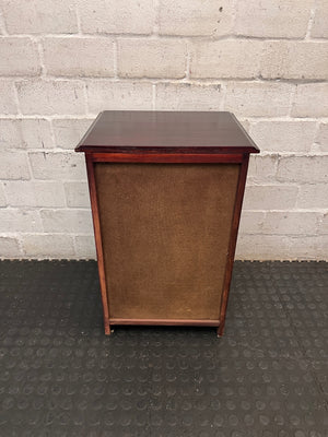 Rich Brown Wooden Bedside Table with Drawer and Cupboard — Fair Condition; Wear and Upkeep Identified – top view