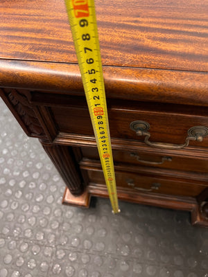 Classic Carved Wooden Side Table with 3 Drawers — Fair Used Condition – height measurement