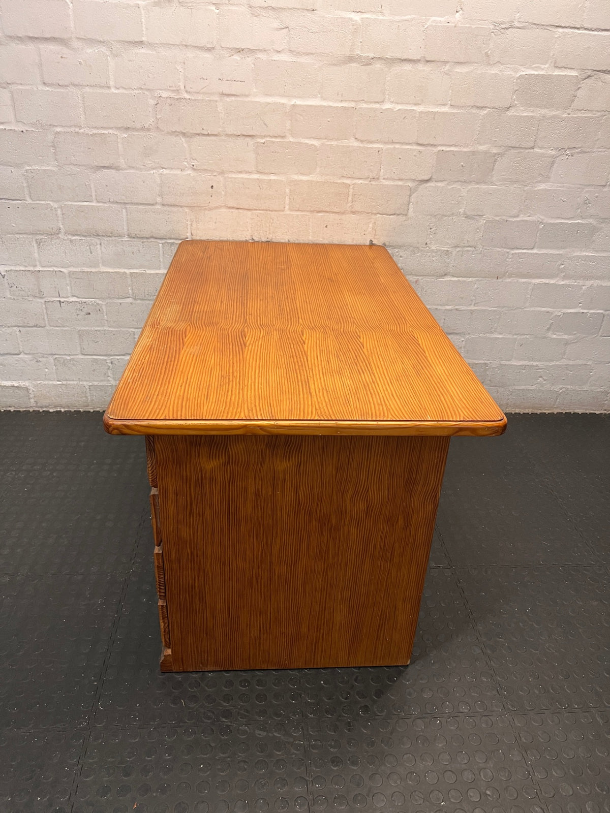 Classic Wood Office Desk with Drawers and Cupboard — Fair Condition with Visible Wear – condition detail