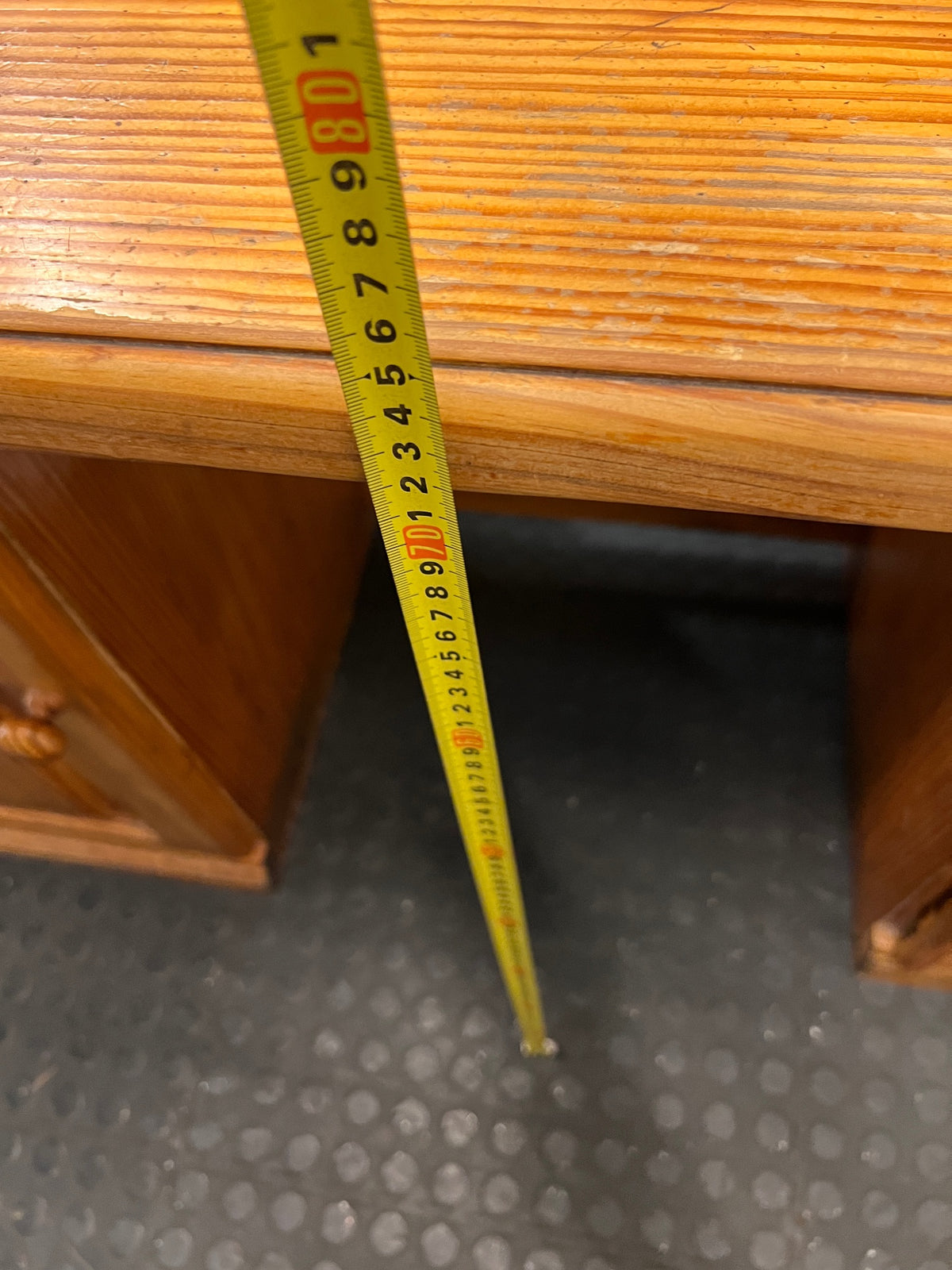 Classic Wood Office Desk with Drawers and Cupboard — Fair Condition with Visible Wear – height measurement