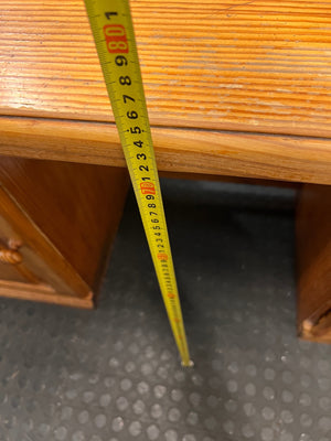 Classic Wood Office Desk with Drawers and Cupboard — Fair Condition with Visible Wear – height measurement