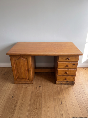 Classic Wood Office Desk with Drawers and Cupboard — Fair Condition with Visible Wear – styled product image