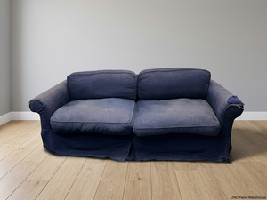 Navy Blue 3 Seater Couch with Rolled Arms — Damaged Armrest – styled product image
