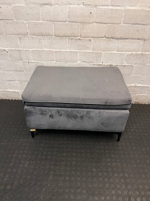 Charcoal Grey Upholstered Ottoman with Black Metal Legs — Good Condition – back view