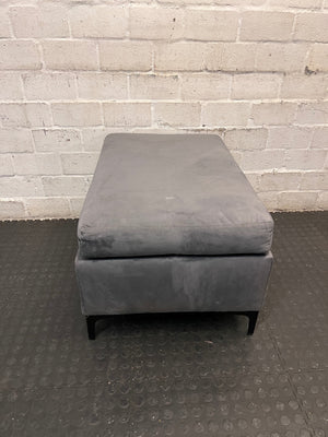 Charcoal Grey Upholstered Ottoman with Black Metal Legs — Good Condition – condition detail