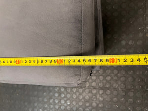 Charcoal Grey Upholstered Ottoman with Black Metal Legs — Good Condition – depth measurement