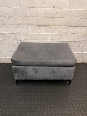 Charcoal Grey Upholstered Ottoman with Black Metal Legs — Good Condition – main front view
