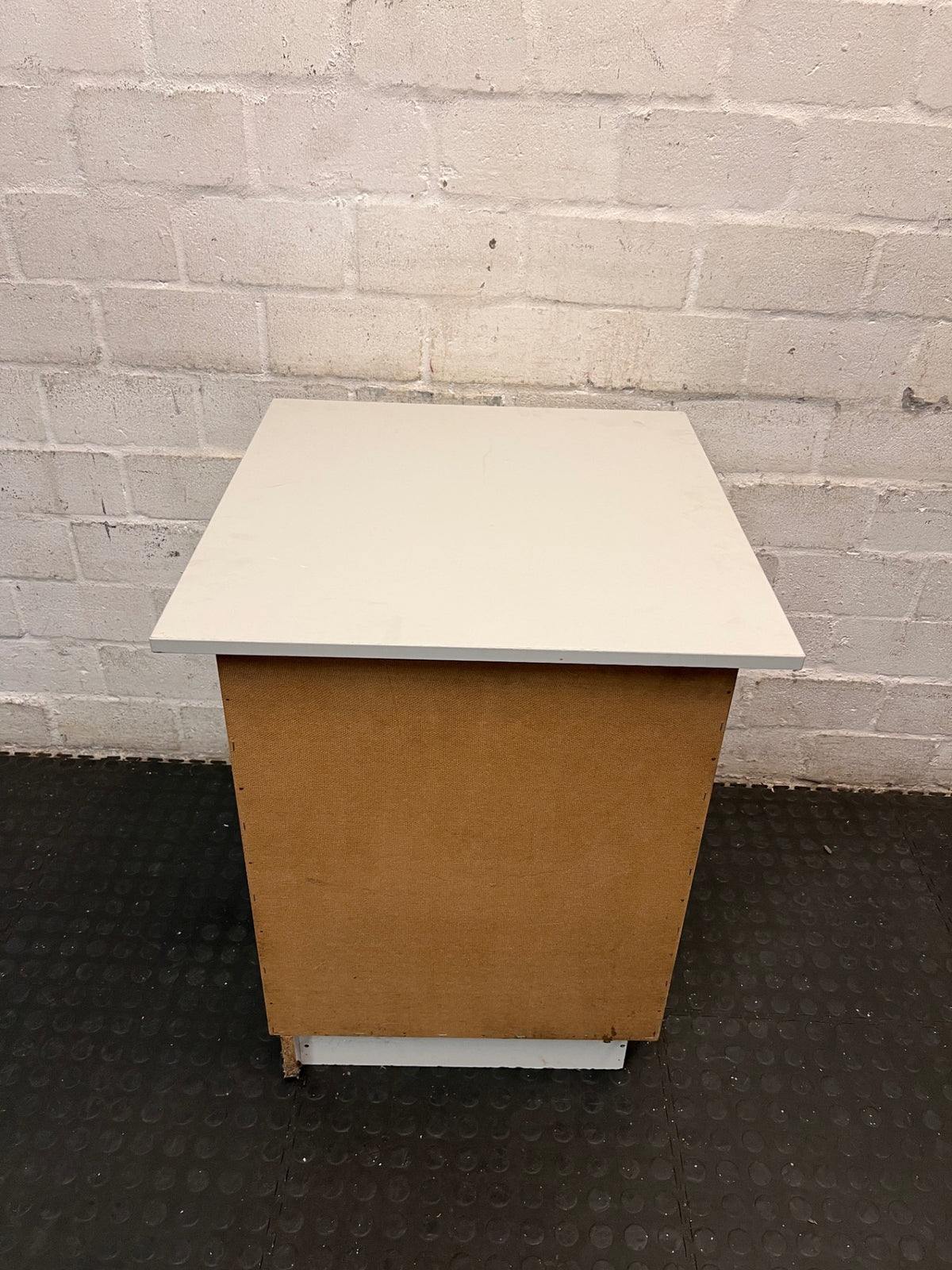 White 3-Drawer Bedside Table with Brass Handles – back view