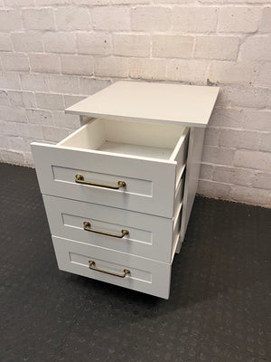 White 3-Drawer Bedside Table with Brass Handles – side view