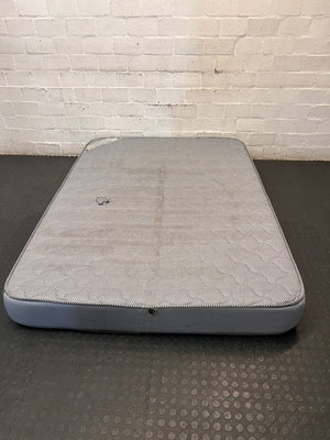 Grey Textured Double Mattress — Stained Surface with Hole in Fabric – back view