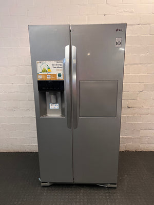 LG Silver Side-by-Side Fridge Freezer with Water Dispenser — Good Working Order – main front view