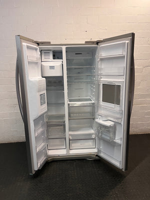 LG Silver Side-by-Side Fridge Freezer with Water Dispenser — Good Working Order – side view