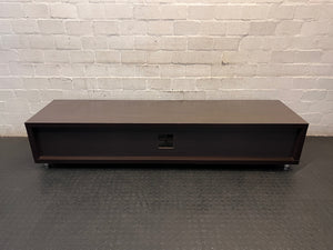 Wide Dark Brown TV Unit with Glass Centre Panel — Fair Used Condition – back view