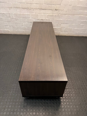 Wide Dark Brown TV Unit with Glass Centre Panel — Fair Used Condition – top view
