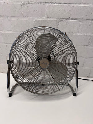 Russell Hobbs Silver Metal Floor Fan — Good Working Order with Surface Wear – main front view