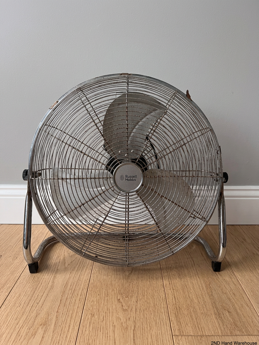 Russell Hobbs Silver Metal Floor Fan — Good Working Order with Surface Wear – styled product image