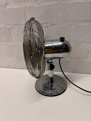 Kambrook Silver Metal Desk Fan — Good Working Order with Surface Rust – side view