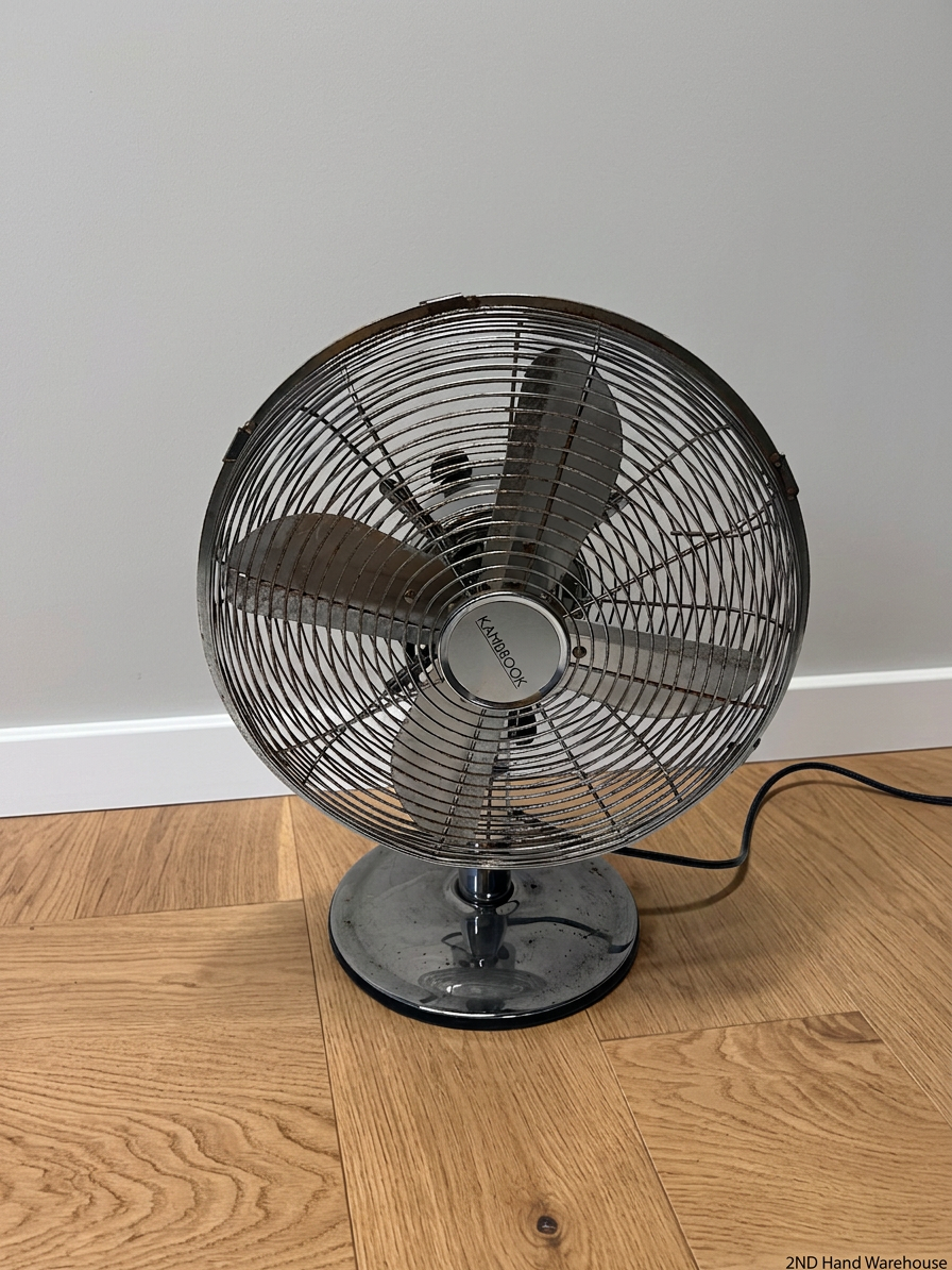 Kambrook Silver Metal Desk Fan — Good Working Order with Surface Rust – styled product image