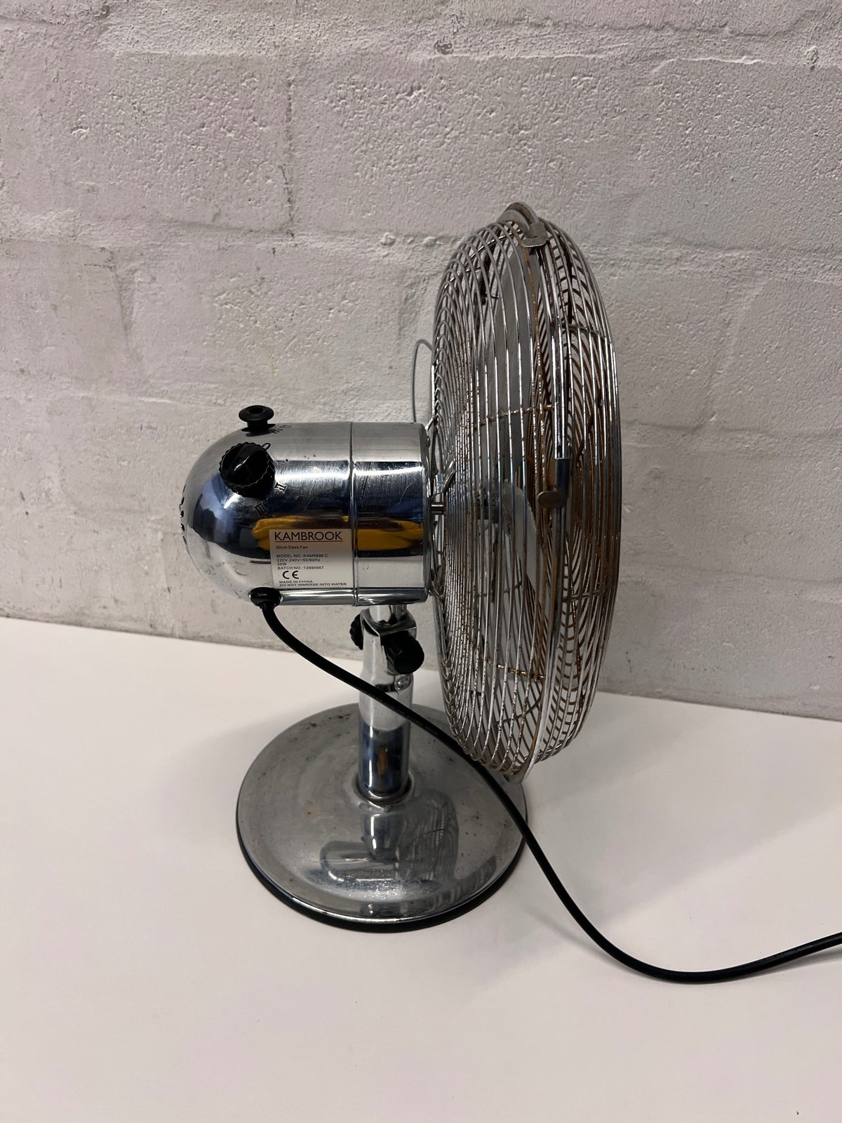 Kambrook Silver Metal Desk Fan — Good Working Order with Surface Rust – top view