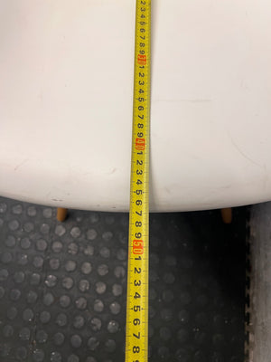 Moulded White Dining Chair with Tapered Wooden Legs — Visible Wear and Surface Marks – depth measurement
