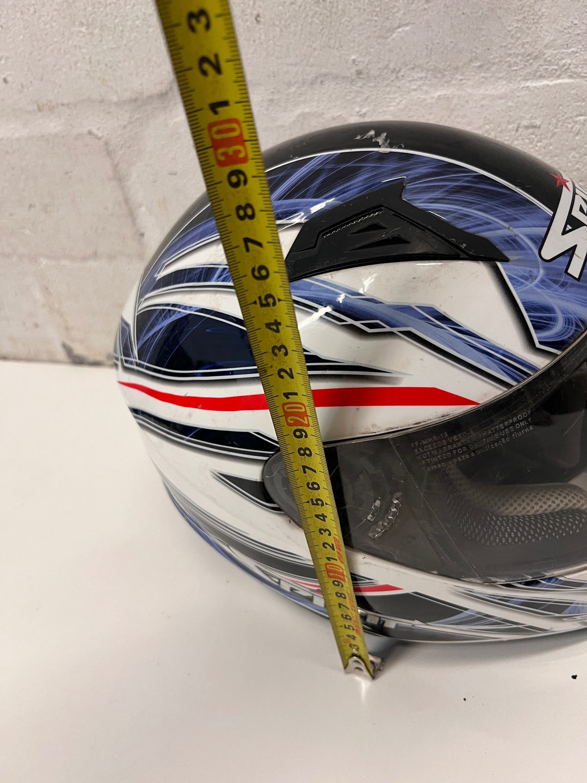 Spirit Blue and Black Graphic Motorbike Helmet — Used; Fair Condition – height measurement