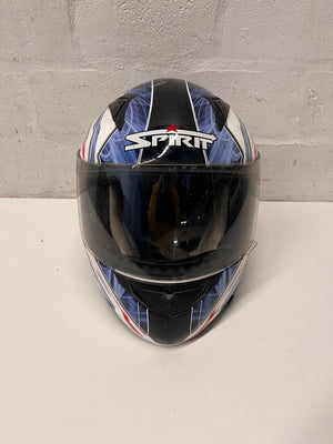 Spirit Blue and Black Graphic Motorbike Helmet — Used; Fair Condition – main front view