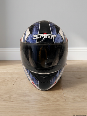 Spirit Blue and Black Graphic Motorbike Helmet — Used; Fair Condition – styled product image