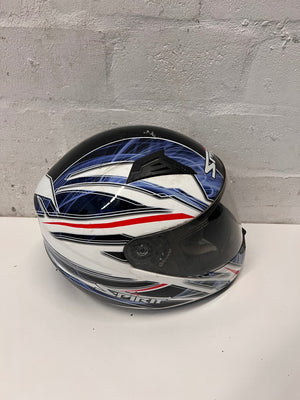 Spirit Blue and Black Graphic Motorbike Helmet — Used; Fair Condition – top view